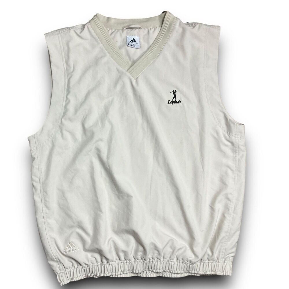 Adidas Vest Mens L‎ Beige VTG Pullover Legends Golf V Neck Windbreaker